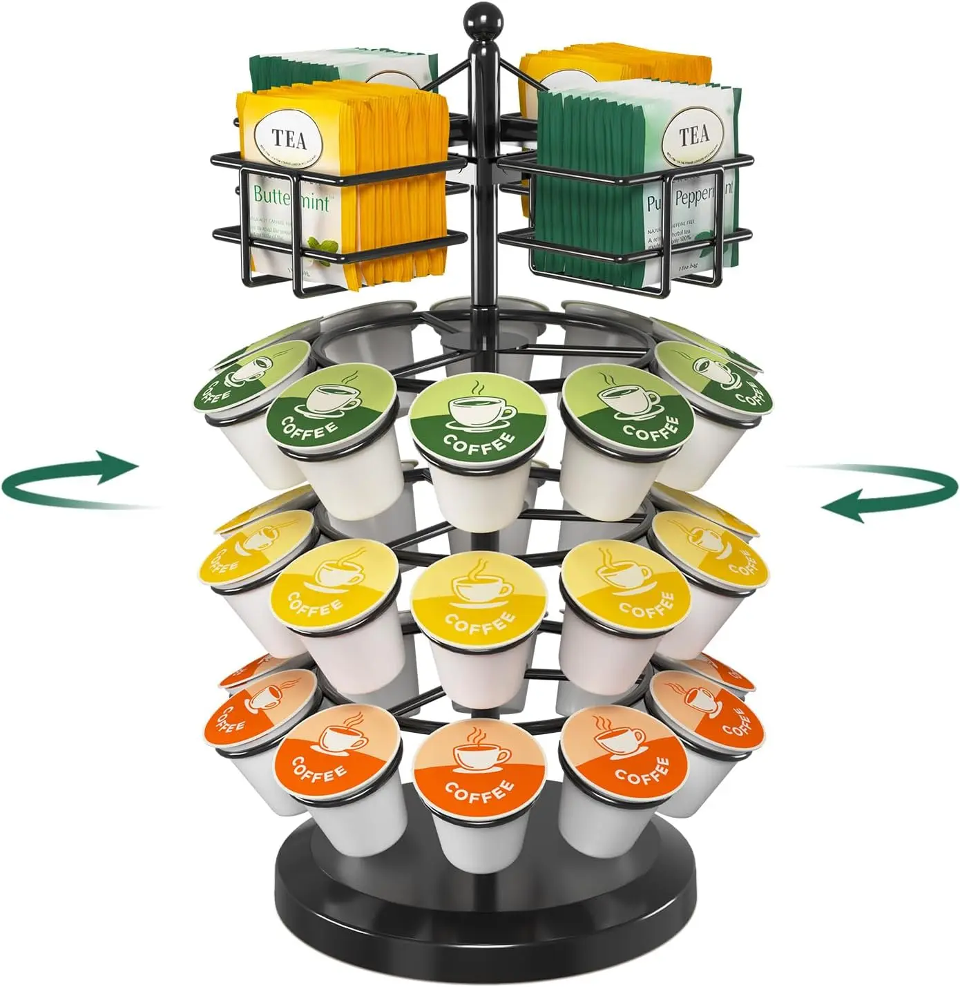 

Rotatable Coffee Pod Holder Carousel for Countertop, 4-Tier Metal Storage Rack for 30 K Cups & Tea Bags