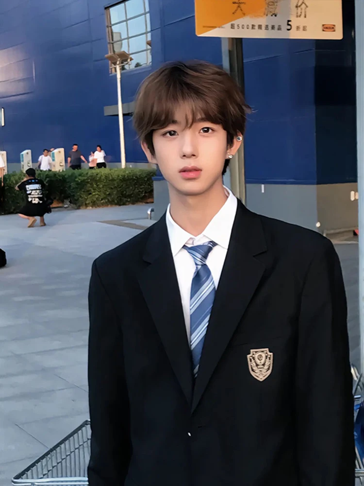 

Casual Thin Men's School orm Sle Jaet Autumn Season Polyester Fabric Loose Fit Long Sve Single Button Closure Coat