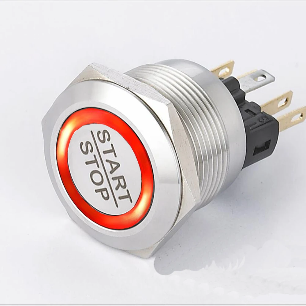 22mm 25mm 30mm  Momentary Waterproof Metal  START STOP Start Engine Electric Switch 3V 6V 12V 24V Green Red Ring Led