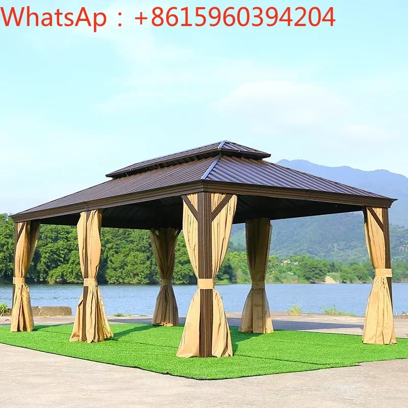 Outdoor pavilion, outdoor home garden, tatami terrace design, simple aluminum alloy pavilion wooden house on the roof