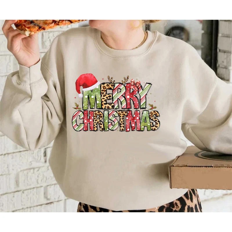 Merry Christmas Iron On Transfer Print Patch On Clothing Hooding Colorful Fashion Heat DTF Transfer Sticker For T Shirts