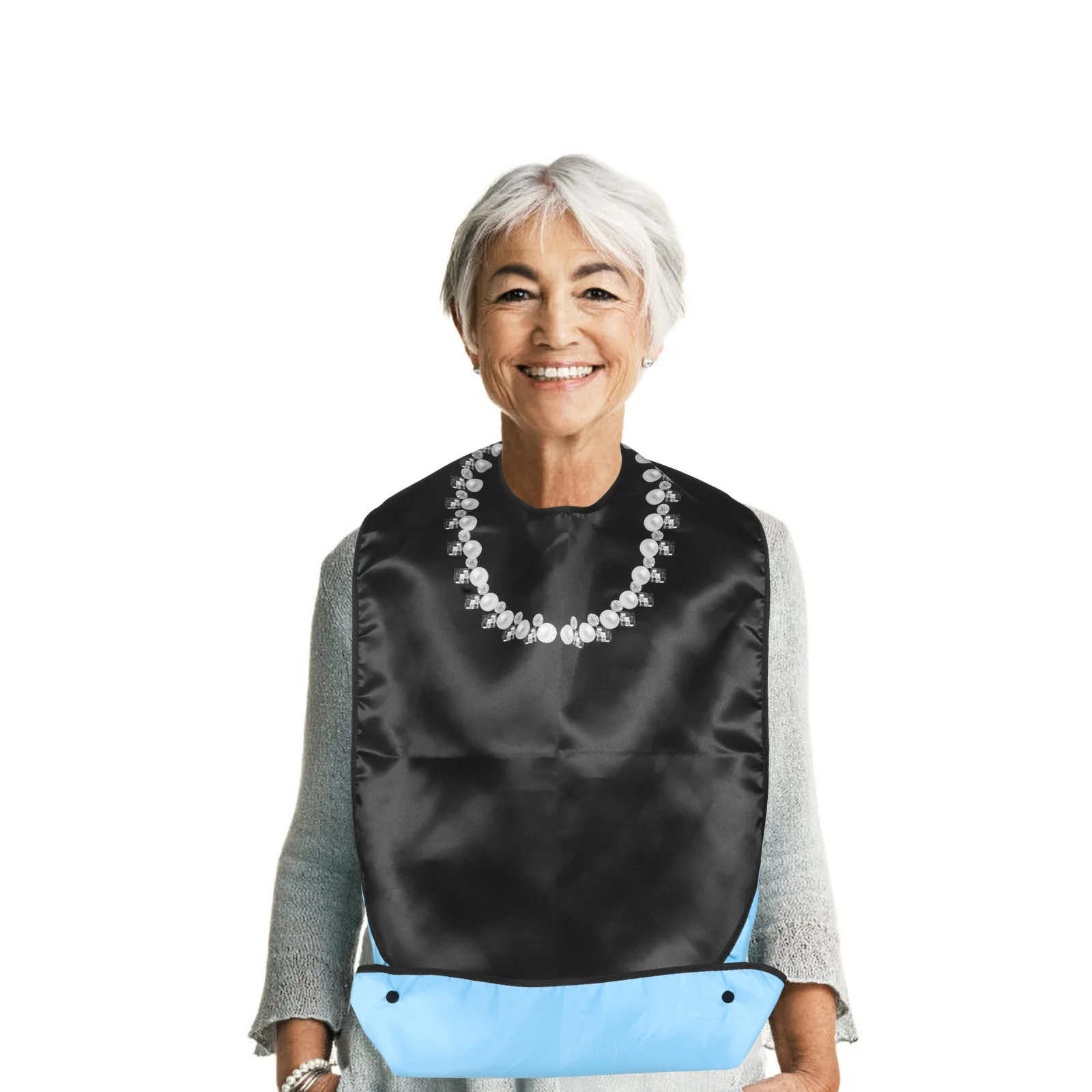 Slabbetjes voor volwassenen voor senioren Waterdicht Wasbaar Elegant Parelketting Stijl Ouderen Eetschort Kledingbeschermer Maaltijdverzorging