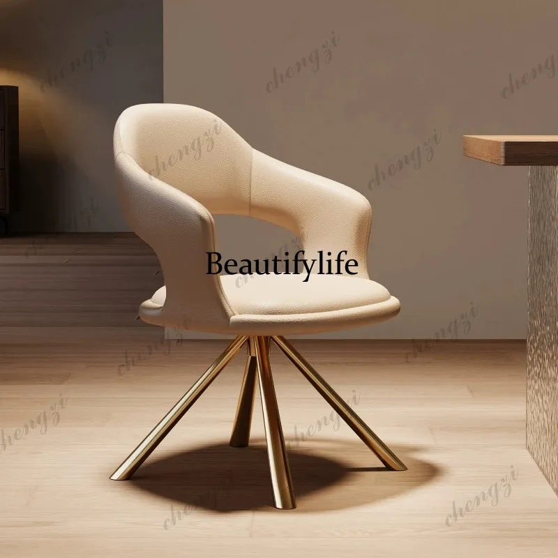 Leather dining chair Italian light luxury high sense rotatable home backrest, negotiation desk makeup chair