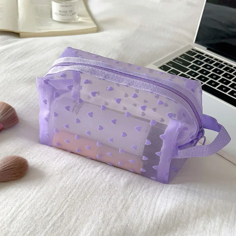 Estojo de maquiagem transparente para mulheres, bolsa de cosméticos pequena e grande, organizador de malha, bolsa de armazenamento multifuncional 1pc