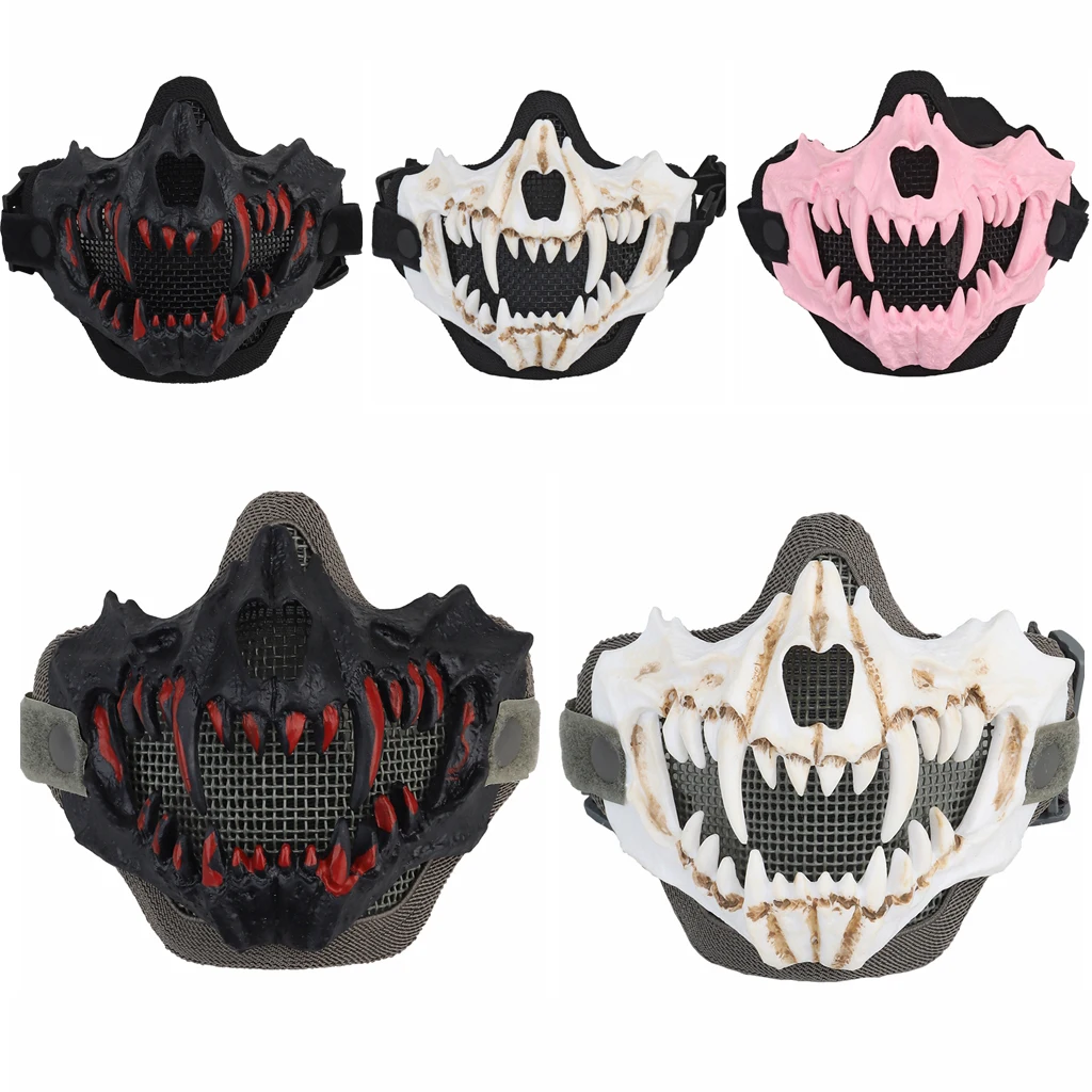 Airsoft Masks Adjustable Half Face Mask Steel Mesh Tactical Lower Face Mask for Hunting Paintball CS Shooting Motorcycle Cosplay