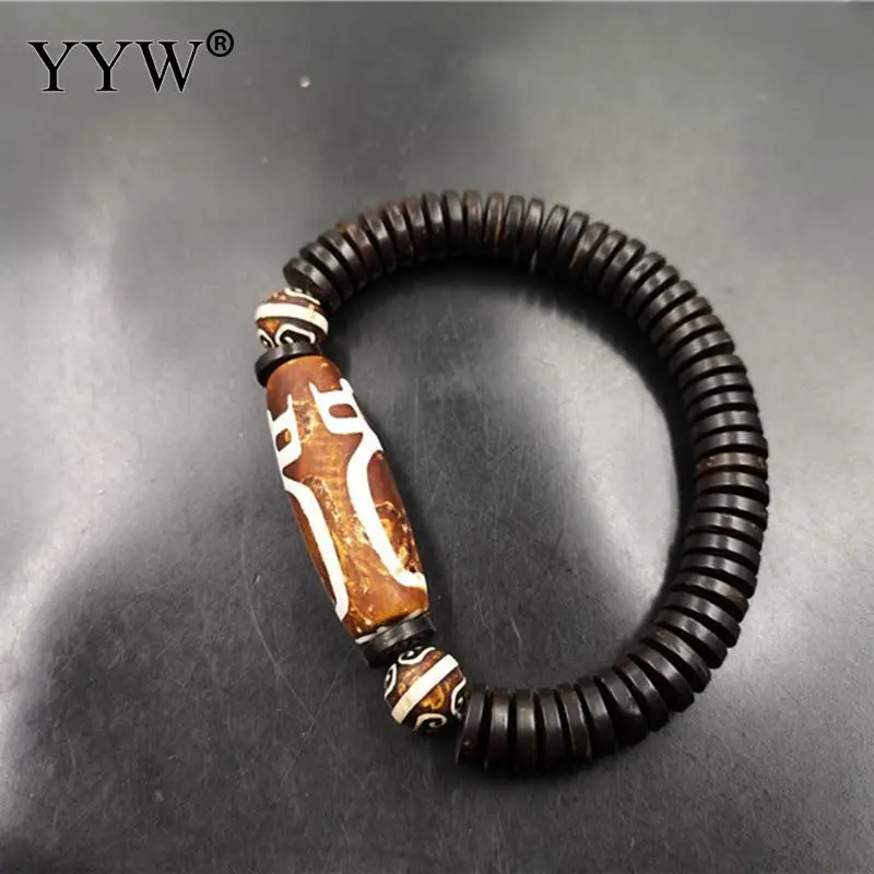 Coco Color Guanyin Pattern Natural Tibetan Stone Dzi Beads Bracelet For Men Women Vintage Bangle Keep Money And Healthy Jewelry