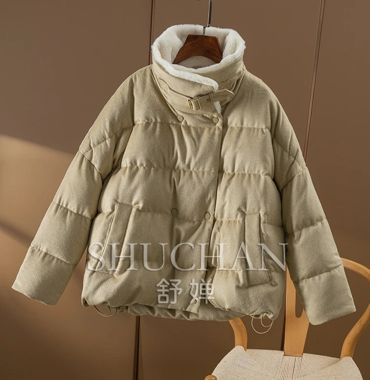 Camel + Cashmere + Wool 90 Goose Down Jacket Women Abrigos Mujer Invierno 2024 Winter Warm  Casacos De Inverno Feminino