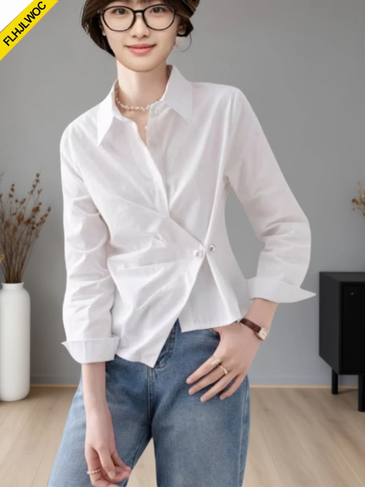 

Retro Vintage Chic Korea Tops Blouses French Style Lace-Up Slim Waist Peplum Top Women Office Lady Elegant Basics White Shirts
