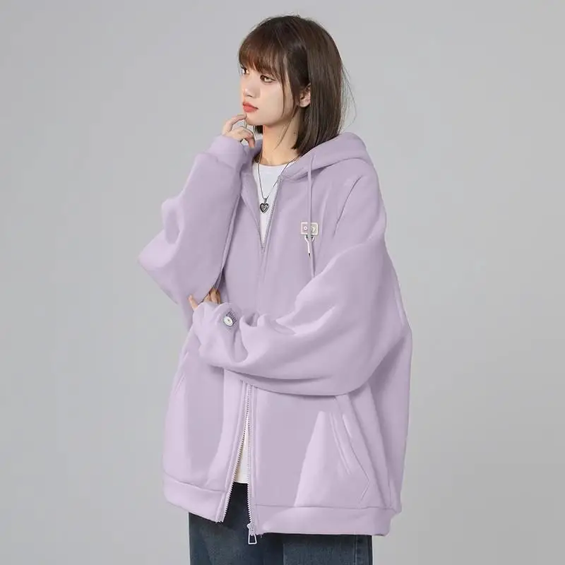 2026 New Spring Autumn Niche Design Baseball Hoodie Women Loose Zipper Cardigan Jacket Trendy Outerwear