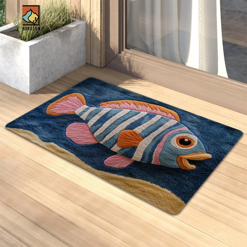 VIKAMA Colourful Adorable Fish Pattern Bathroom Mat Creative Artistic Soft Comfortable Hallway Living Room Rug Home Decor