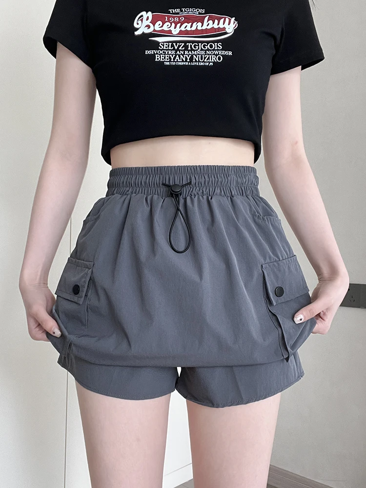 

Американская серая рабочая юбка-брюки в стиле кэжуал для женщин больших размеров, с высокой талией, А-силуэт, облегающая, спортивная, весенняя новинка