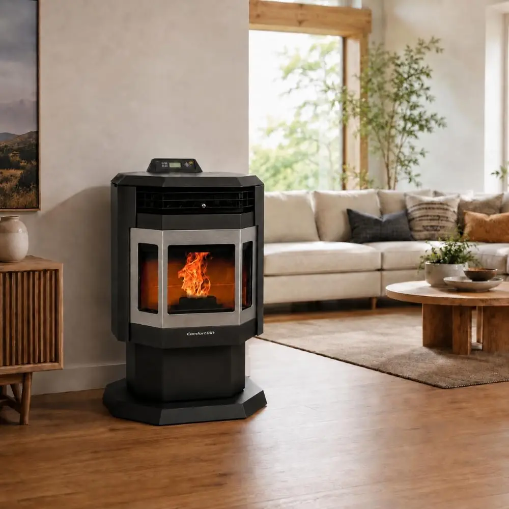 HP21 Pellet Stove, 2,400 sq. ft., 40 lb. Hopper, Black with Stainless Steel Trim
