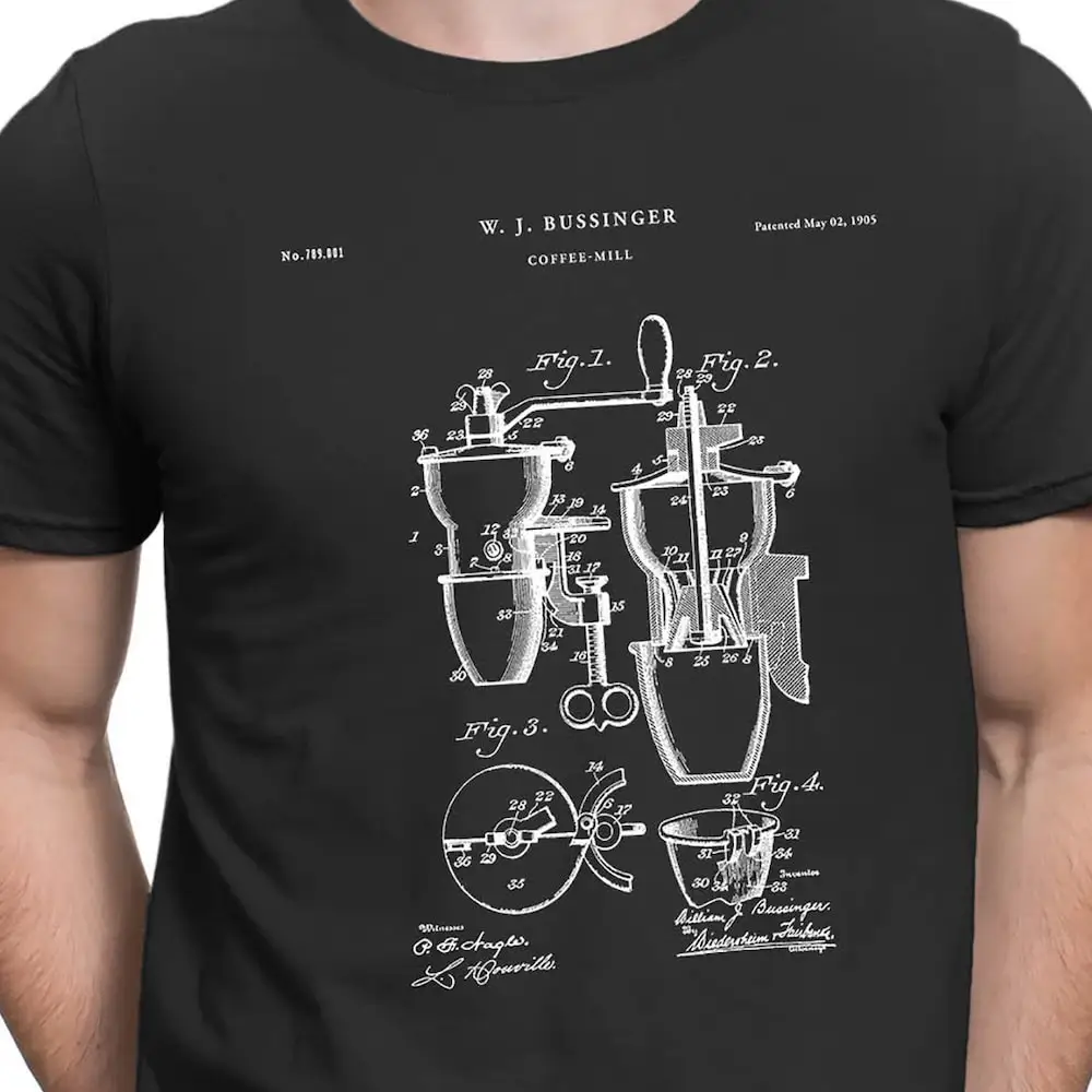 Moinho De Café Patente Imprimir Camiseta, Amante De Arte Blueprint, Cozinha Café Decoração, Pt604