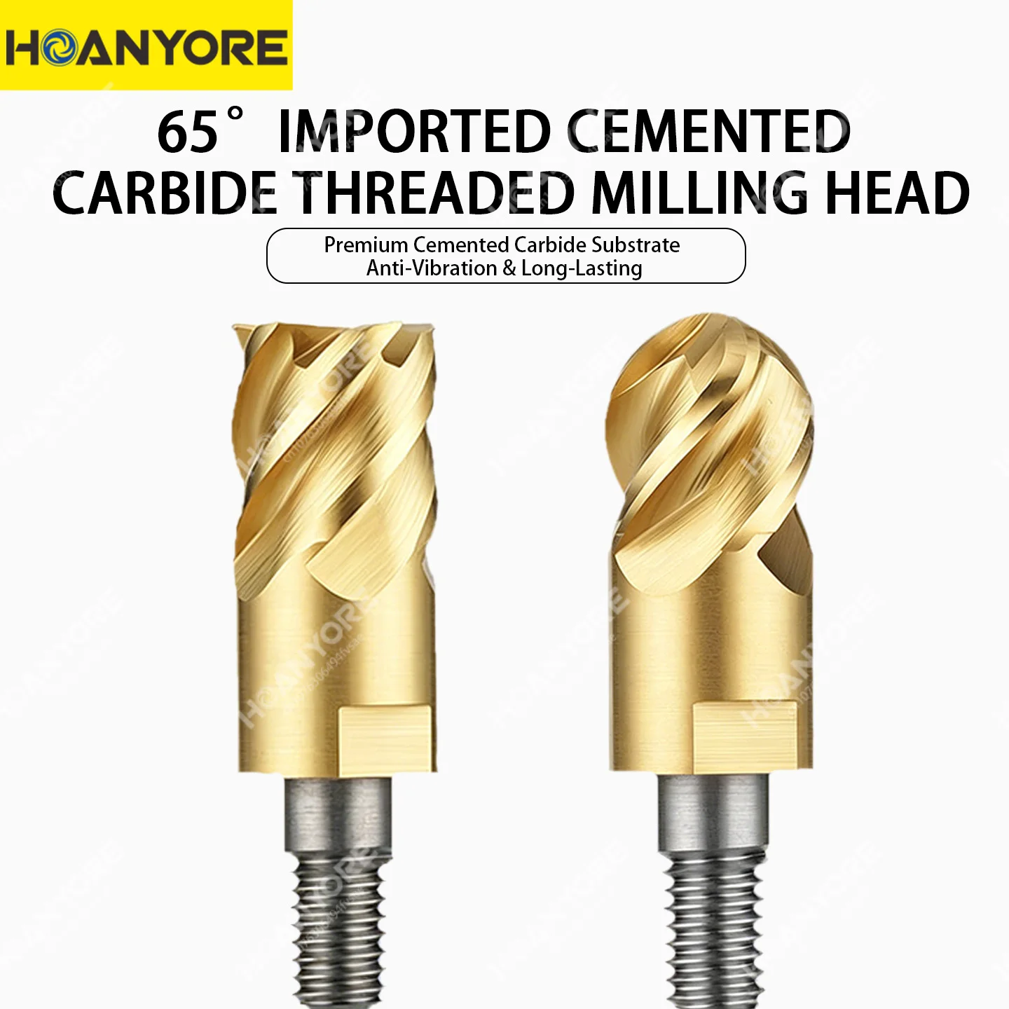 

65-degree lockable end mill cutter, flat bottom, ball nose, round nose, carbide coated, replaceable thread milling cutter head
