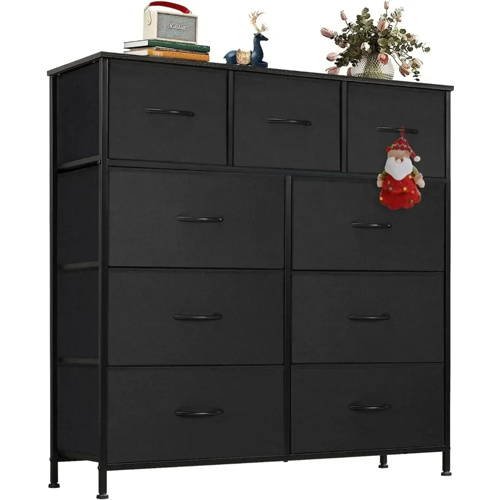 

Dresser with 9 Drawers for Bedroom Fabric Storage Tower, Organizer Unit Sturdy Steel Frame, Wooden Top & Easy Pull