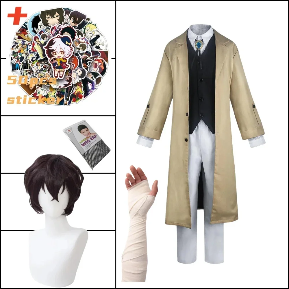 Dazai Osamu Cosplay Traje, Jaqueta Longa, Casaco, Trincheira, Ternos, Roupa, Uniforme, Dia das Bruxas, Roupas de Natal