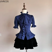 Japanese Victorian Gothic Lolita Puff Sleeves Shirts Y2k Aesthetic Ruffles Bow Slim Blouse Tops Women Vintage Elegant JK Blusas 4