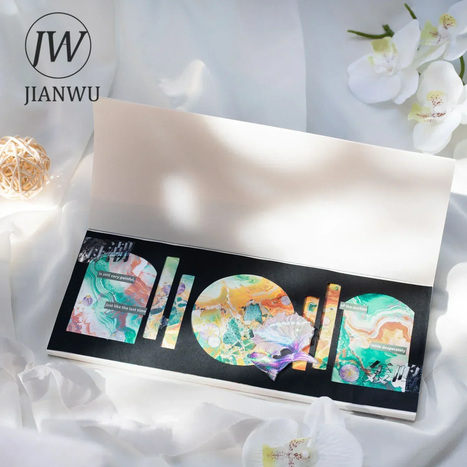 JIANWU Flower Cloud Stone Pattern Series Vintage Watercolor Pattern Material Collage PET Sticker Creative DIY Journal Stationery