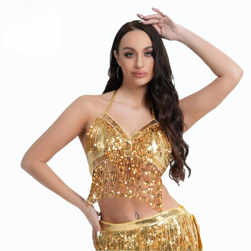 

Топ с пайетками для выступлений, танцев на пилоне, этнических танцев, сценический костюм, женская модная одежда, осень 2023, без бренда, зарегистрировано