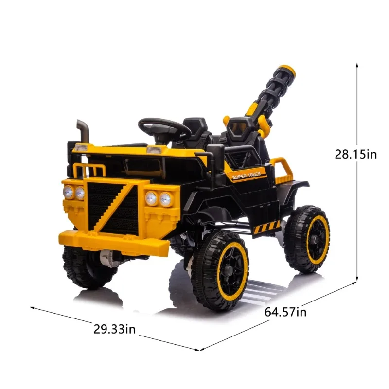 Elektryczny samochód dla dzieci 12V, 3-osobowy z napędem 4WD, pilotem, światłami LED, pistoletem na wodę, muzyką Bluetooth, 3-biegowy, dla dzieci w wieku 3-8 lat