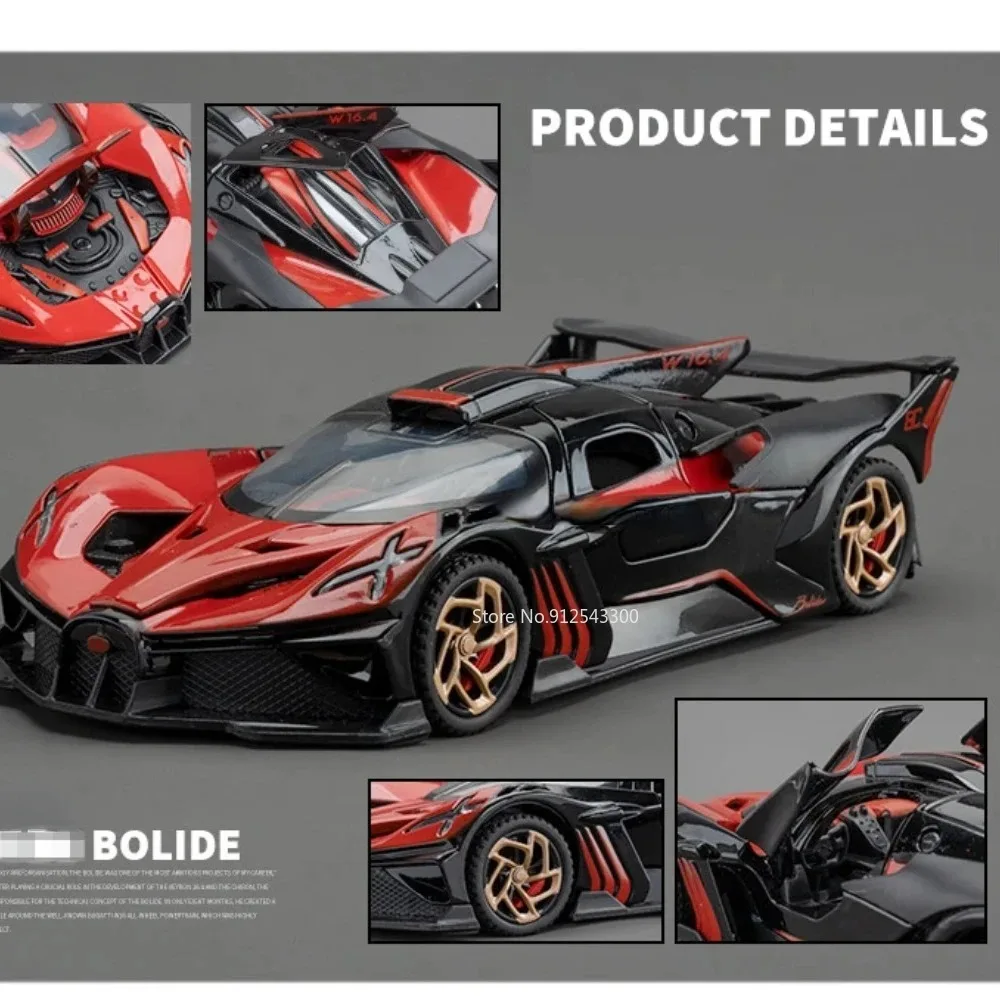 1/32 Bugatti Bolide Alloy Sport Car Model Toys Simulation Diecasts Metal Vehicle With Sound Light Pull Back Decoration Boy Gifts