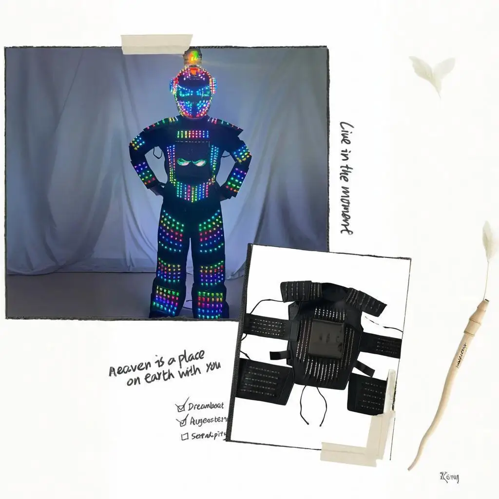 

LED Robot Suit, Music Sync Light up Costume with RGB Colors for DJ Stage Performance Full Color RGB Glowing Suit