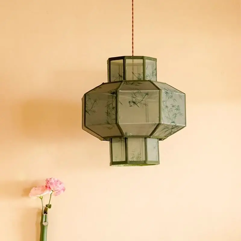 Nordic retro court lantern restaurant chandelier living room tea room fabric decorative lamps home decor chandeliers New Chinese