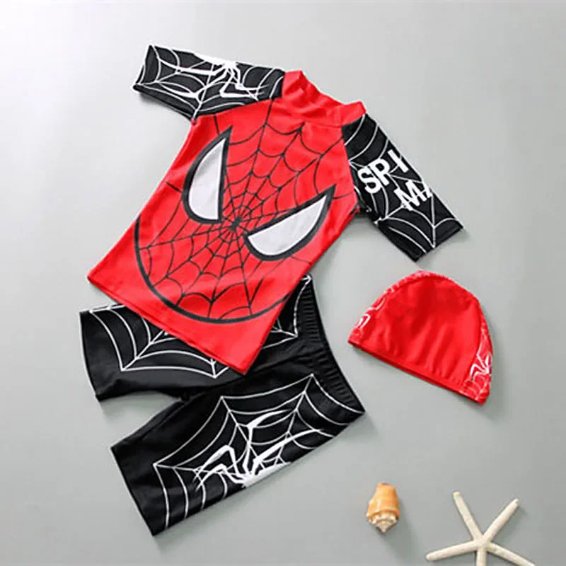 Boy Two Pieces Suit Swimwear 2-9 Year Children Short Sleeve Swimsuit Kid Cool Cartoon Beachwear Baby Bathing Suit