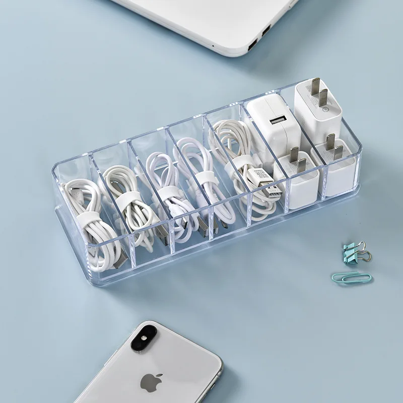 

Mobile Phone Data Cable Storage Box Organizer Charger Sundries Box Transparent Divider Home Desk Student Dormitory