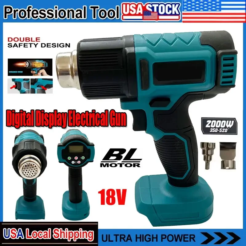 

Подходит для беспроводного ручного термофена Makita, регулируемая температура с 3 насадками, электрический тепловой пистолет для электроинструмента с аккумулятором 18 В