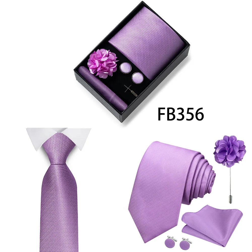 Neues Marken-Mode-Set: 8 cm Krawatte, Einstecktuch, Manschettenknöpfe und Brosche für Herren, Rot-Grau, Hochzeit, Geschenkbox, Passend für Partys – Detail 19