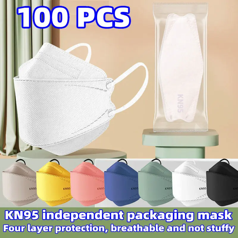 100 pieces Fish Mouth face masks Adult KF Fish shaped Willow Leaf Independent Packaging Four Layer KN95 Morandi Color respirator