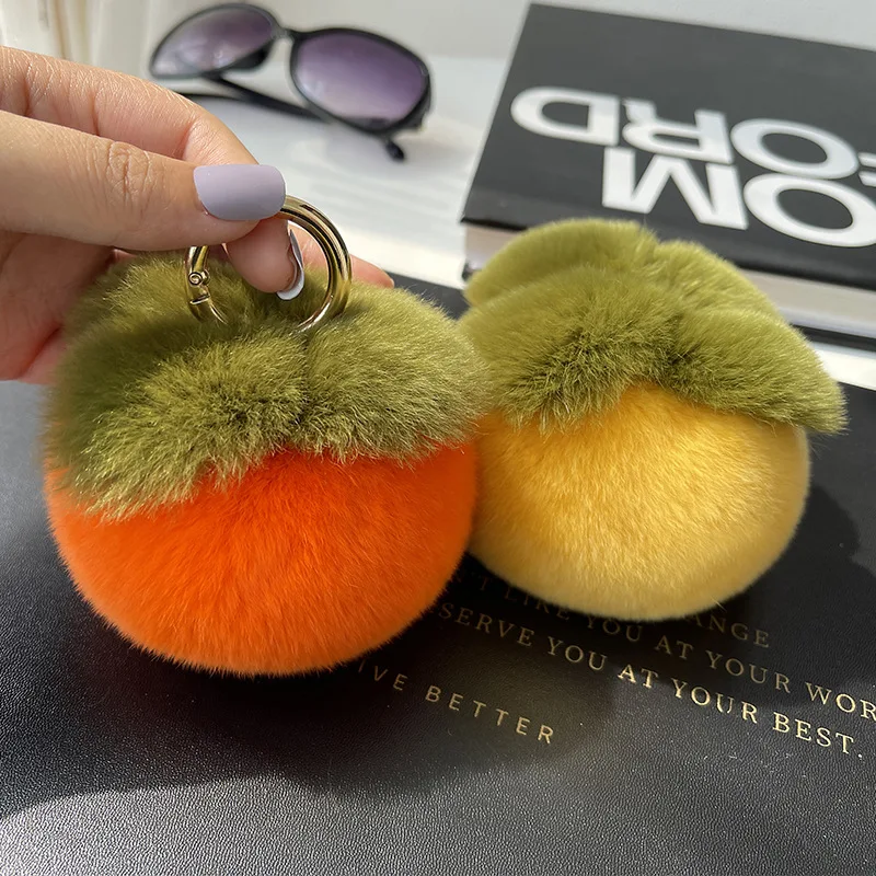 Cute Furry Persimmon Keychain For Car Keys Accessories Soft Fluffty Fruit Keyring Bag Pendant Plush Orange Keyring Wholesale