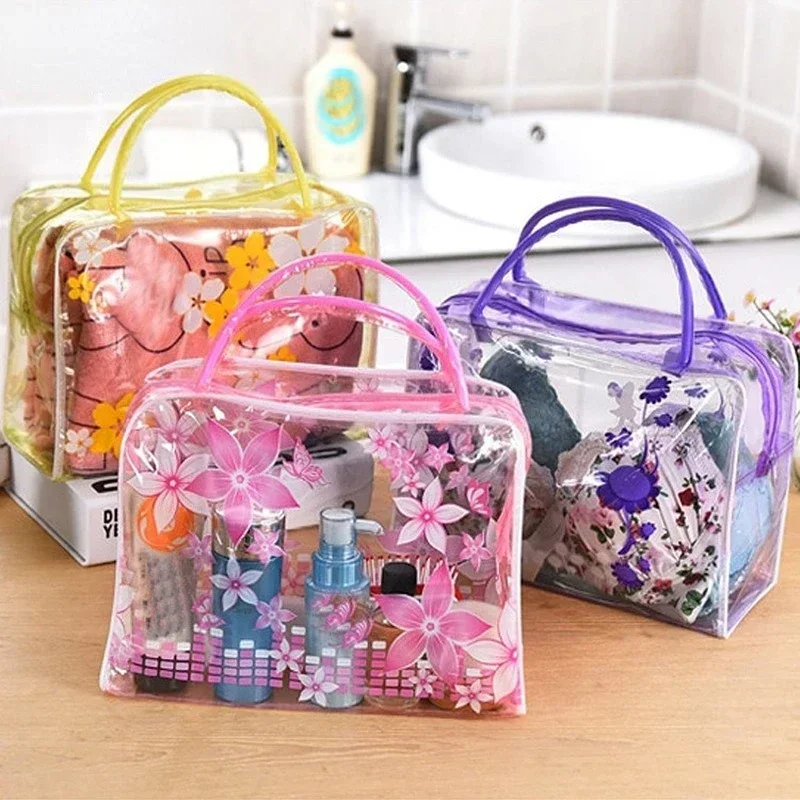 Portable Transparent Cosmetic Bag Zipper Makeup Bag Handbag Toiletries Cosmetics Organizer Beauty Make Up Bag Storage Case Tote