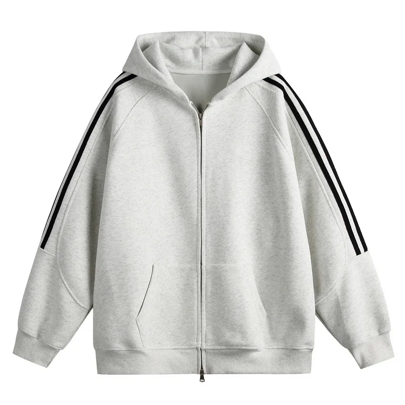 

Giiomen's casual sweatshirt, spring and autumn hooded zip cardigan striped loose multicolor sports jacket