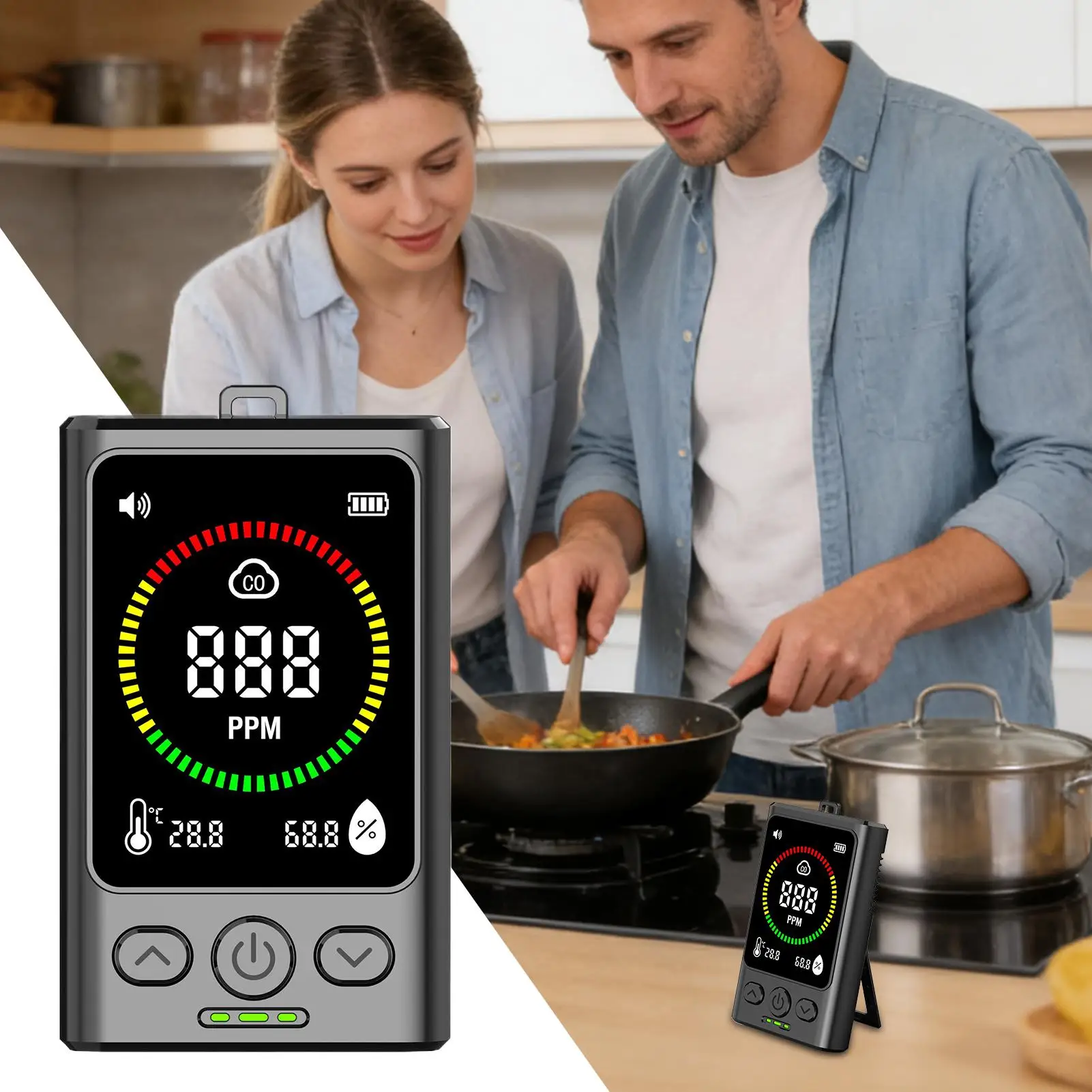 Travel Carbon Monoxide Detector Temp & Humidity Display Alarm Travel Co Detector Air Quality Monitor For RV Traveling Hotel