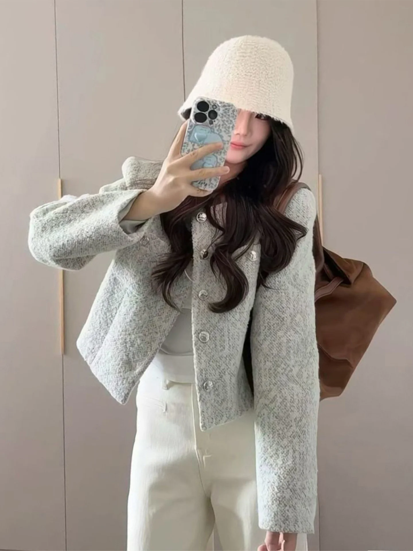 

Элегантный твидовый жакет для женщин на осень, из текстурированного вискозного материала, водоотталкивающий, с множеством карманов, средней длины, приталенный, на пуговицах, формальный