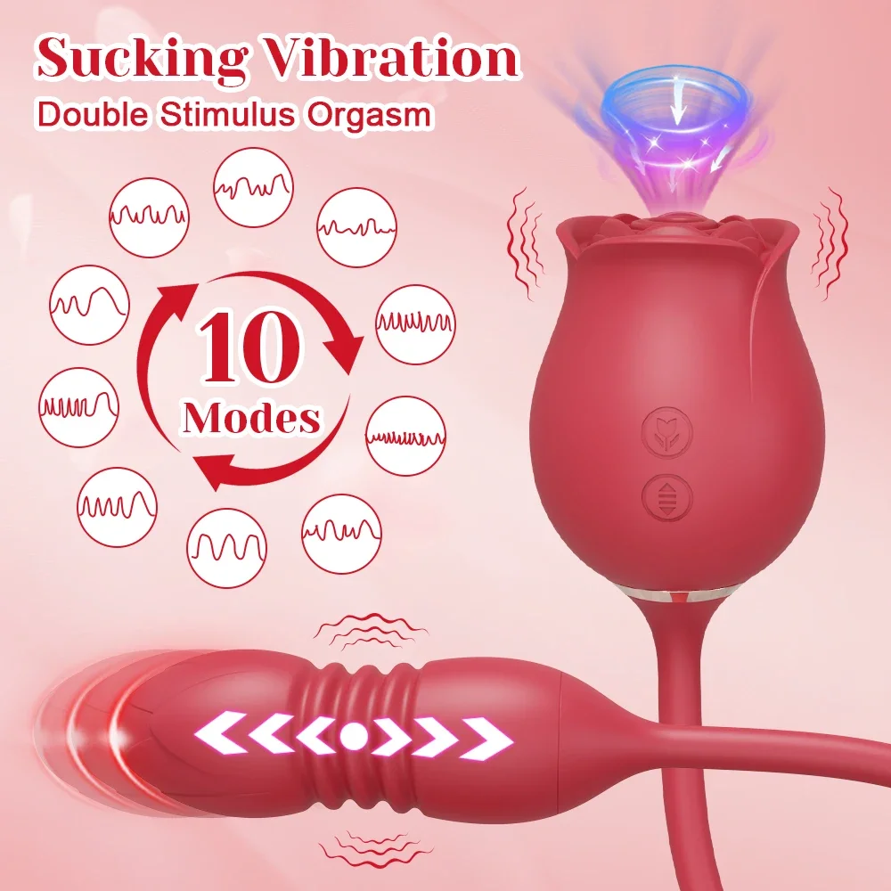 Rose-Sucking Vibrator for Women Clit Clitor Stimulator G Spot Thrusting Dildo Vibrating Female Masturbator Massage   Toy