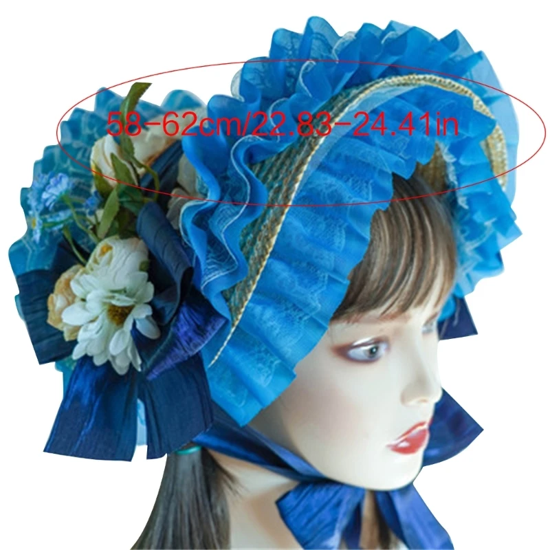 Handmade SunHat Lace Decorated Courtly Style Tea Party for Lolita Women Court Miss Straw Hat SunHat with Ribbon