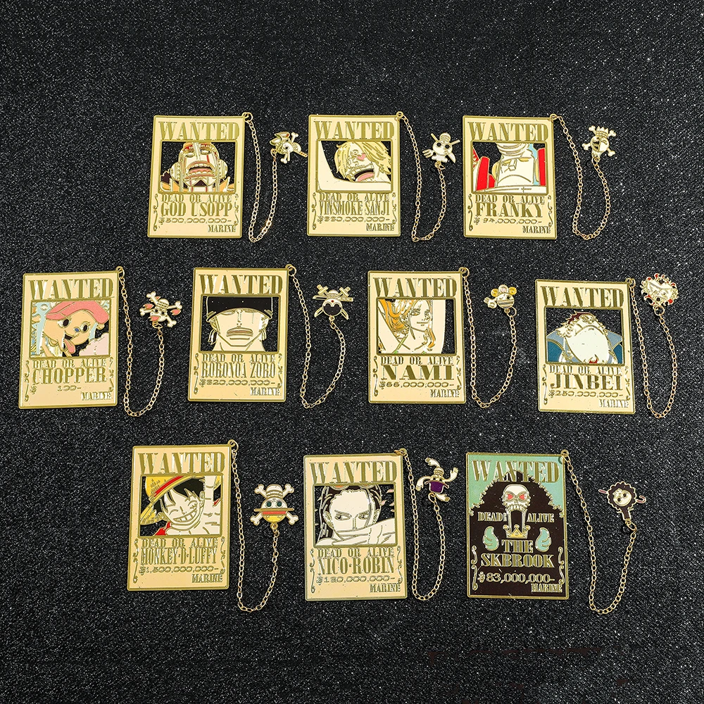Marcapáginas de Metal con cartel de Anime Wanted con colgante, marcapáginas de dibujos animados de Luffy Zoro Nami Chopper para amantes de los libros, regalo de papelería