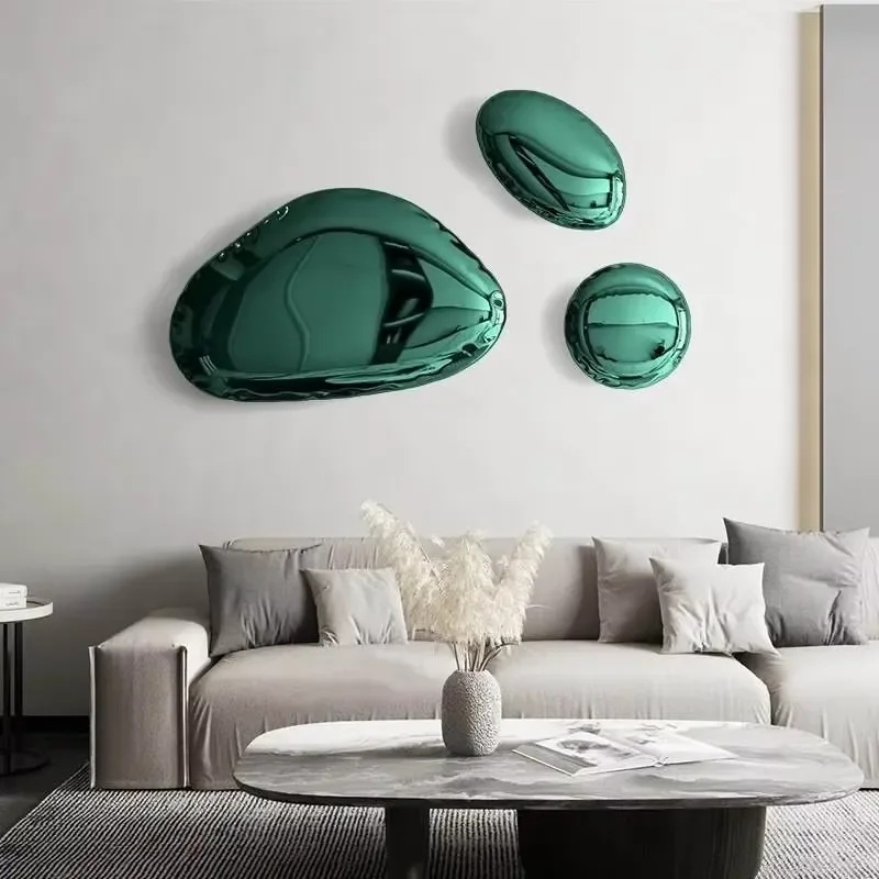 Custom Modern Creative Stainless Steel Stone Sculpture Wall Decoration Home Living Room Hotel Interior Decor Metal Art