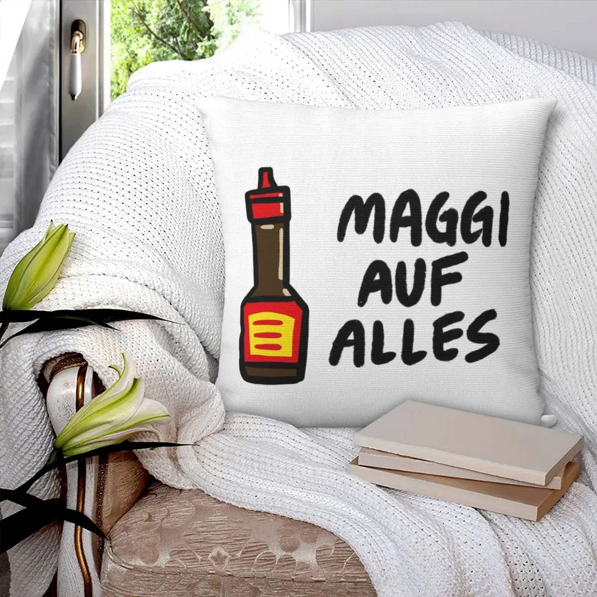 Квадратная наволочка Maggi Auf Alles (Deutsch), наволочка из полиэстера, декоративная удобная подушка на молнии для дома, спальни
