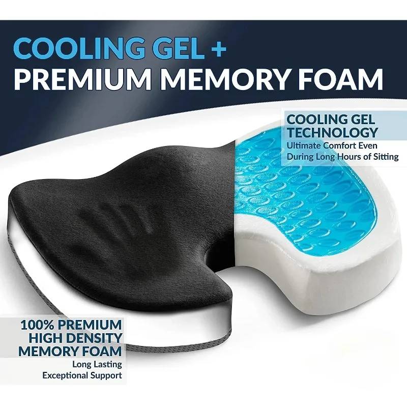 U-shaped Gel Memory Foam Seat Cushion Massage Car Office Chair for Long Sitting Coccyx Back Tailbone