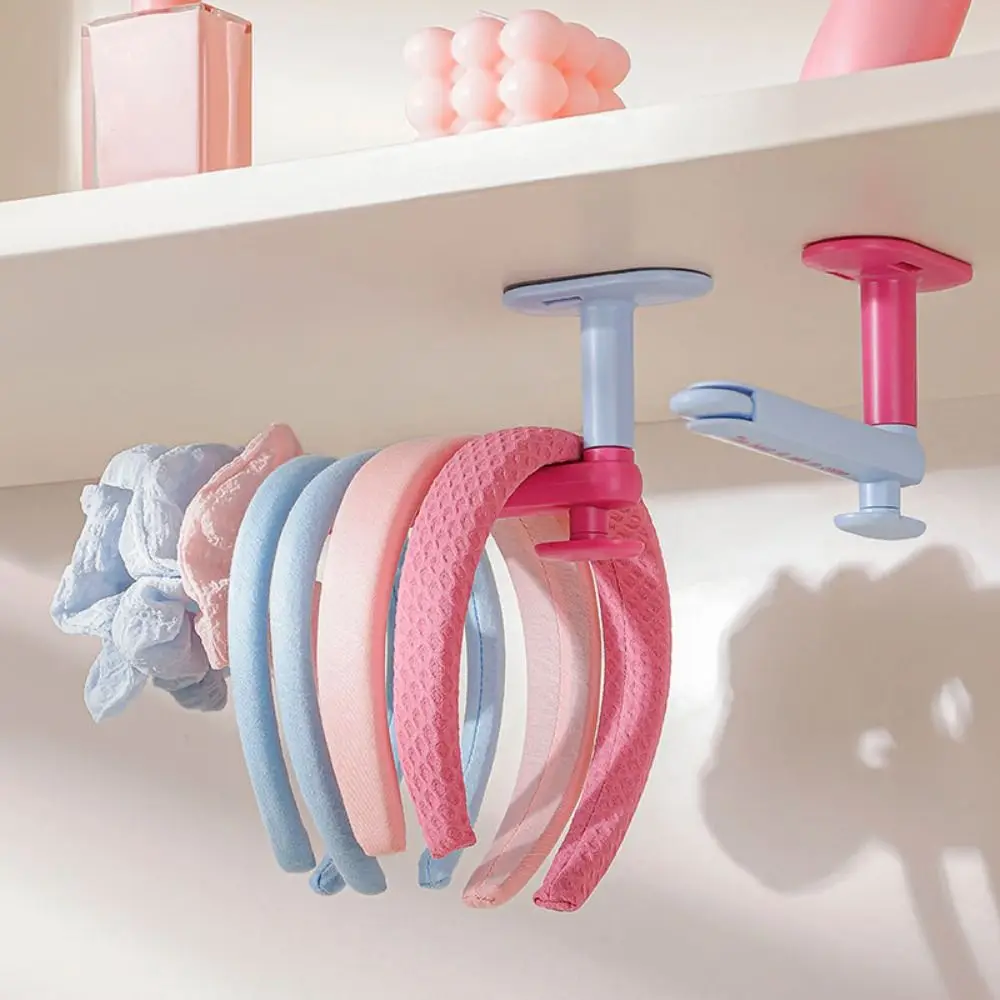 

2Pcs Retractable Hair Rope Storage Rack Punch-Free Wall Mounted Headband Organizer Rack Dopamine Save Space