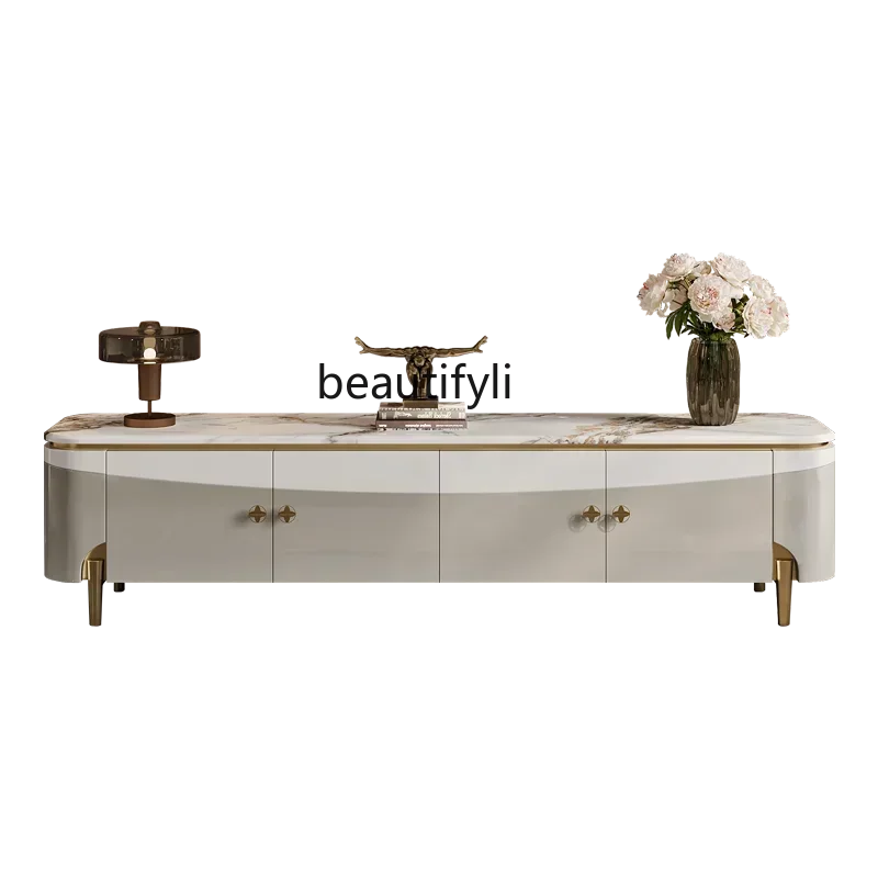 

cqyLight luxury TV cabinet high-end living room modern fashion high-end bright marble paint floor cabinet, coffee table combinat