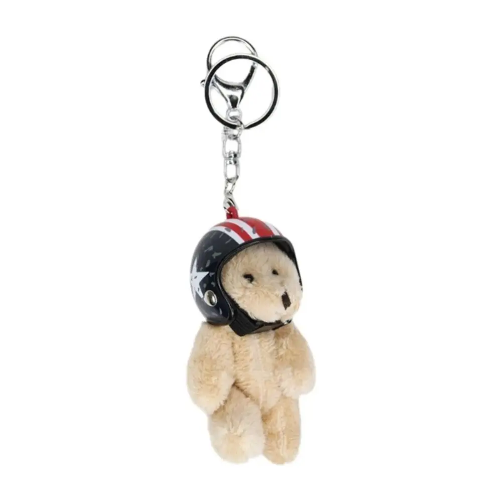 

The Four Limbs Moves Helmeted Bear Keychains Key Buckle Car Key Ornaments Plush Key Chain Korean Style Cartoon Design Children