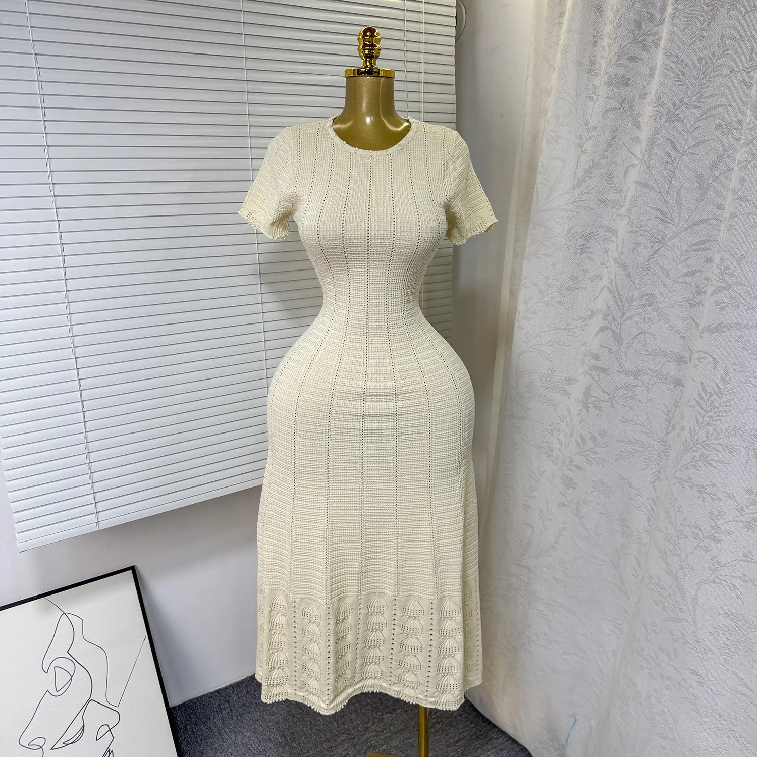 Mid Length Dress Women Knitted Dresses A Line Vestidos Party Night Streetwear Round Neck Short Sleeve Elegant Y2k Work 2025