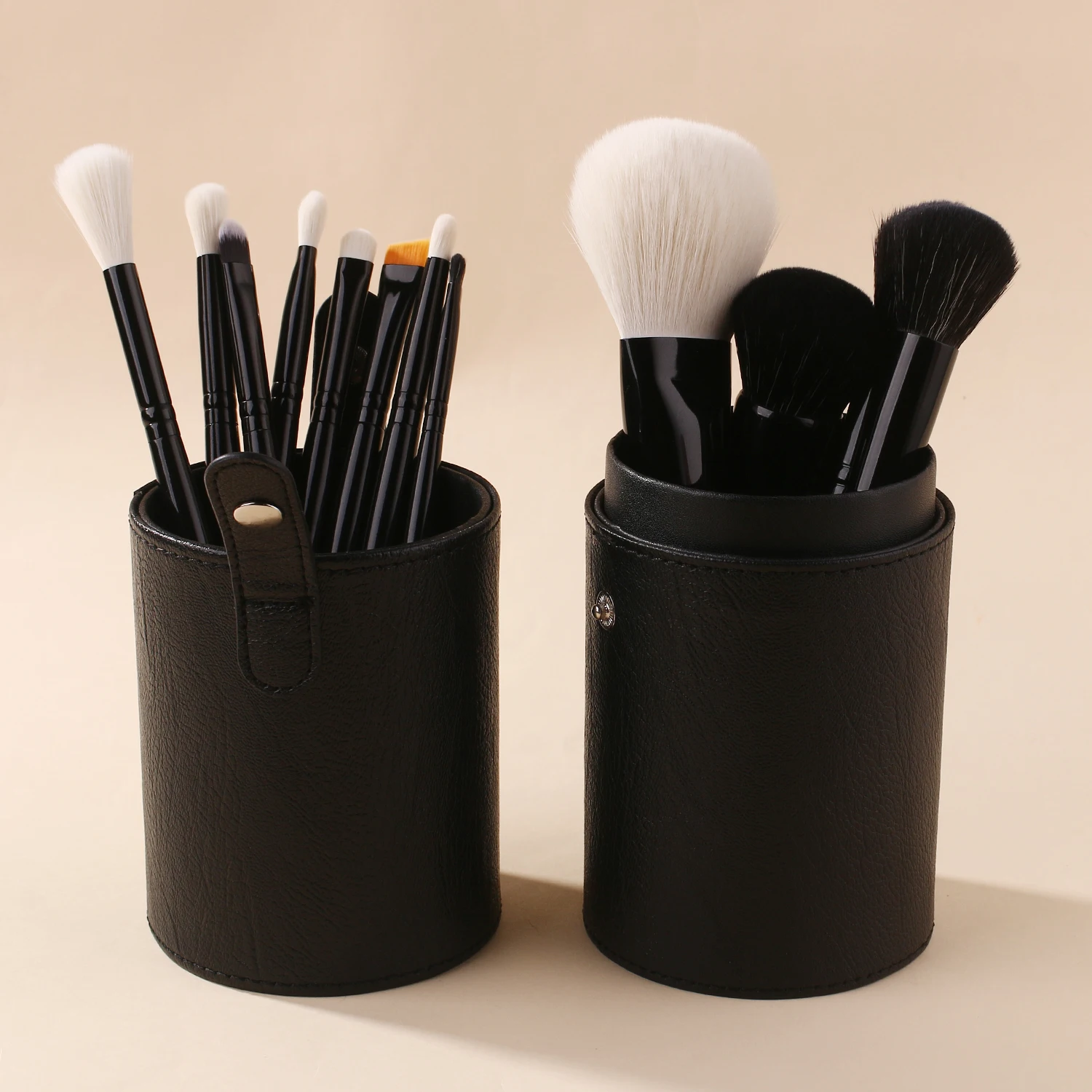 BEILI  1pcs Makeup Brush Cylinder Brushes Storage Holder Organizer Travel Case for Cosmetic Tools PU Leather