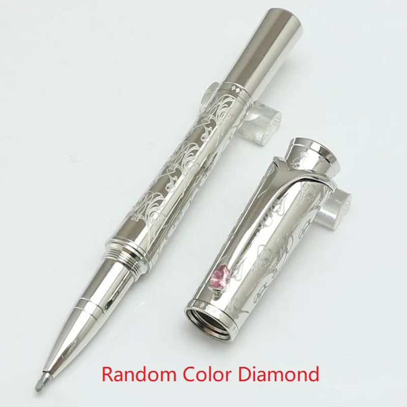 Luxury M Grace Kelly Dark Purple Rollerball Ballpoint Pen Gift With Teardrop Shape Diamond Stone Clip Writing Smooth