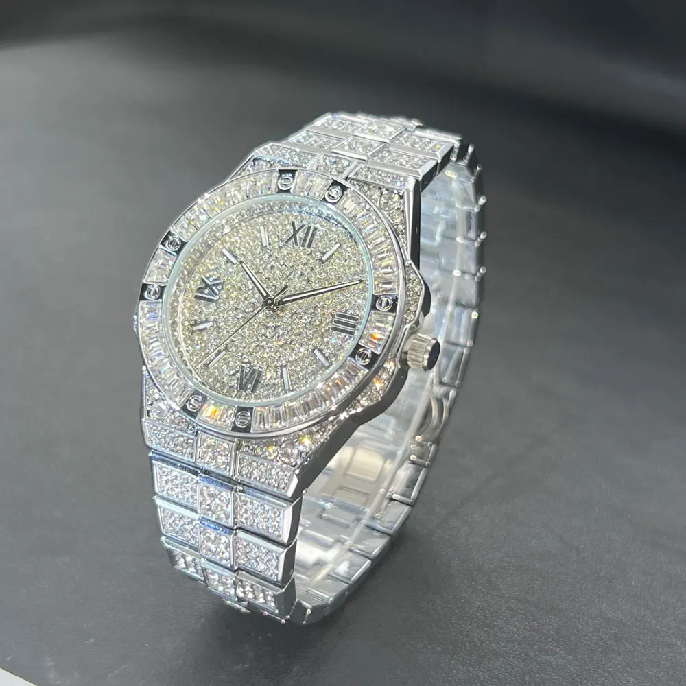Hip Hop lced Out Men Watch Full AAA Rhinestone Around Luxury Quartz Watches Round Clock Unisex Wrist Watch Gift For Boyfrien